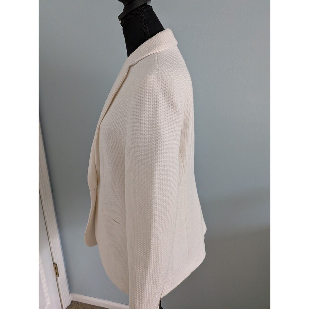 Ann Taylor Blazer Women 12 Ivory Single Breasted Lined Waffleweave Old Money New - Picture 9 of 14